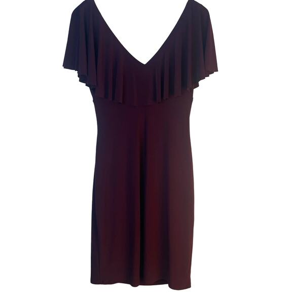Ralph Lauren Burgundy Dress Sz 10 Drape Ruffle V-Neck Lined Preppy Career - Picture 2 of 7